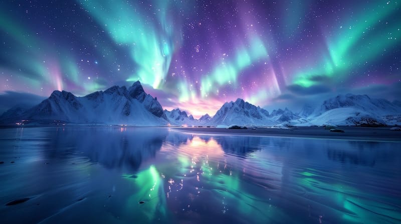 aurora borealis reflection in the water