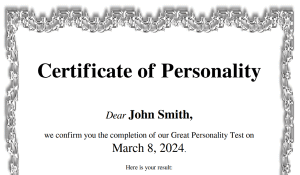 certificate of personality john smith