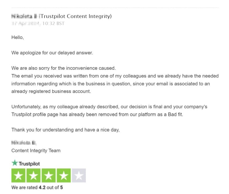 trustpilot absurd bad-fit policy